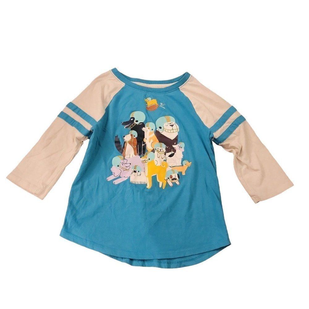 Cat & Jack Girls Blue White Pets Sports Raglan Sleeve Pullover Shirt Size 7/8